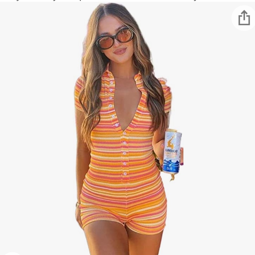 Women Jumpsuit Solid Color Short Sleeve